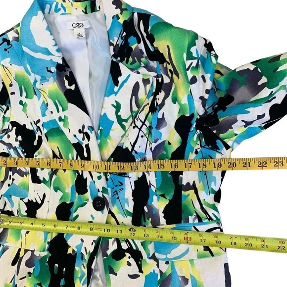 Cato Linen Blend 3/4 Sleeve Buttoned Blazer Fitted Jacket Size 14P Watercolor - Picture 12 of 16